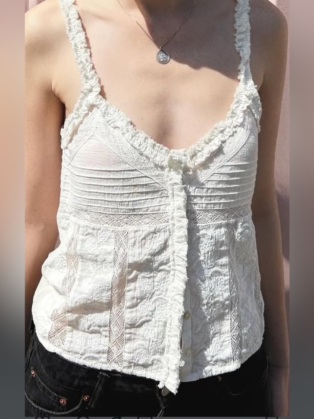 Zara White Textured Braided Strap Camisole